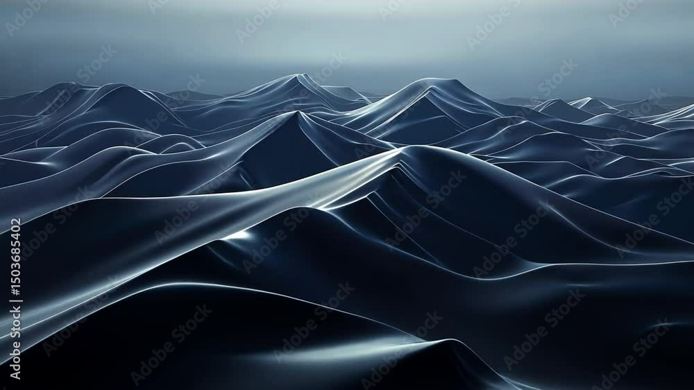 Poster mesmerizing landscape of dark, undulating waves and hills, creating serene ocean atmosphere with smo