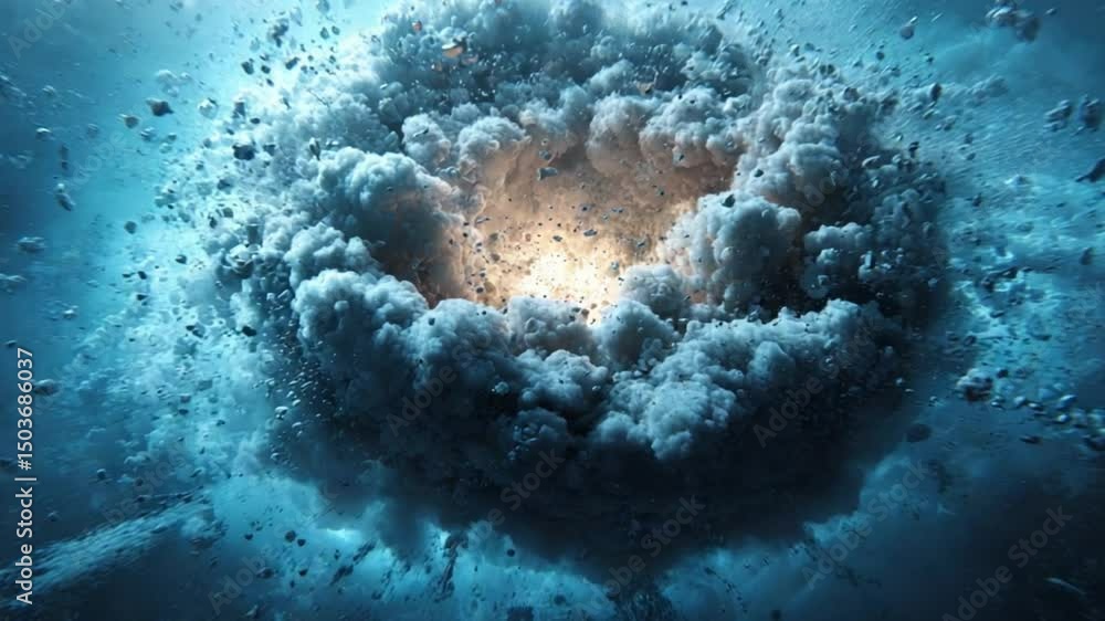 Poster natural explosion of energy creating waves of light and particles in a dark and mystical atmosphere