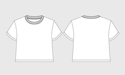 Short sleeve t shirt tops for ladies. technical drawing vector illustration template front and back