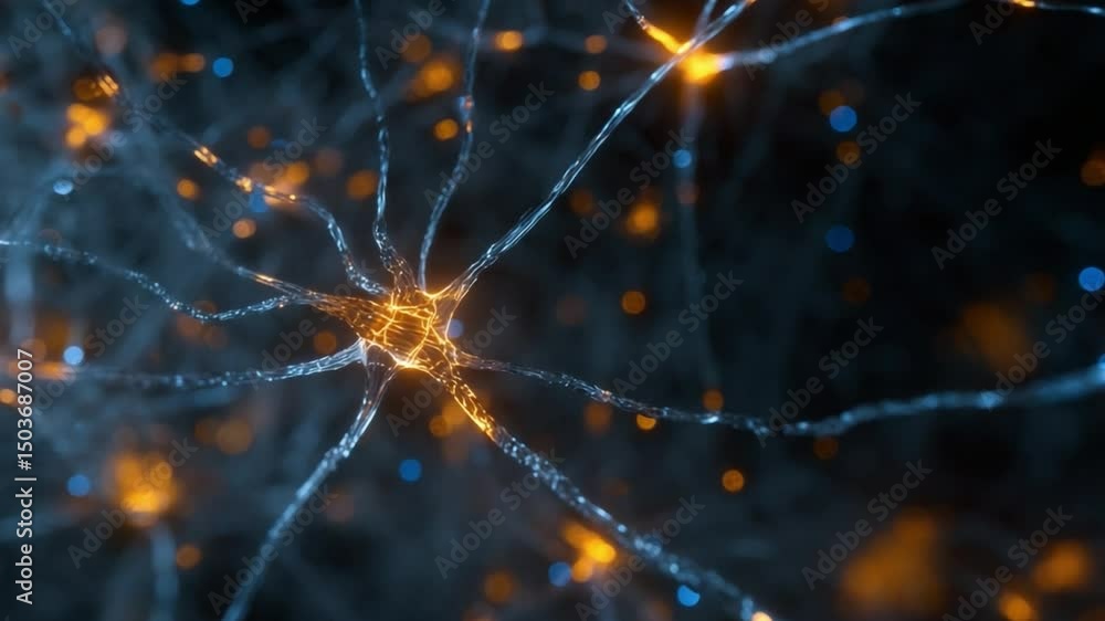 Aufkleber abstract digital illustration of neural networks with glowing connections in dark background