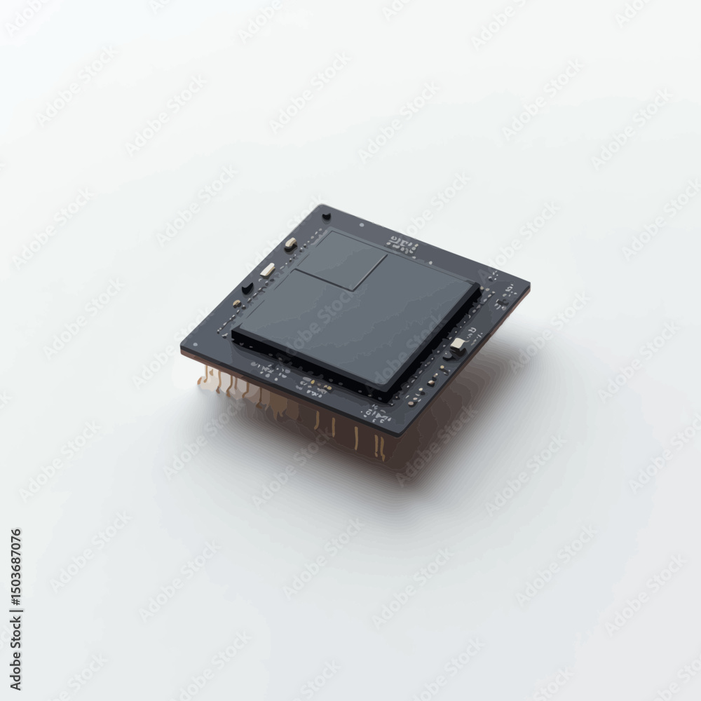 Aufkleber close up of a dark computer microchip board on white surface