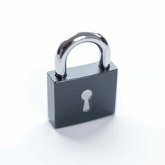 Close Up of a Black Metal Padlock with Chrome Shackle on White Surface