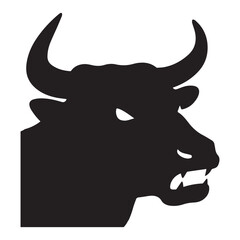 Angry Bull Silhouette white Background. 