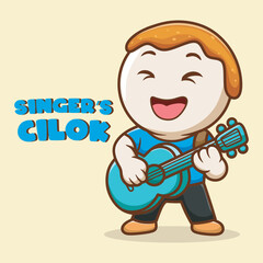 Funny cilok character playing guitar. Indonesian street food icon.
