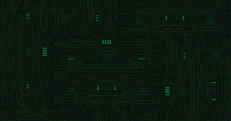 Green circuit diagram background. High-tech circuit board connection system. Vector abstract technology background.