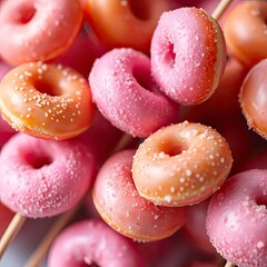 A high-resolution stock photo of mini donuts on sticks, featuring soft pastel colors and intense dramatic lighting with  generative ai