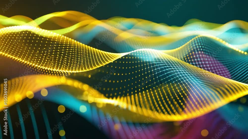 Poster colorful abstract wave patterns vibrant digital design of motion and energy, showcasing dynamic flow