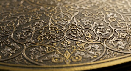 Obraz premium Intricate Metalwork: A Close-Up of Ornate Brass and Silver Inlay
