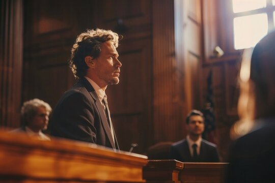 In the courtroom, the plaintiff and defendant engage in a heated altercation