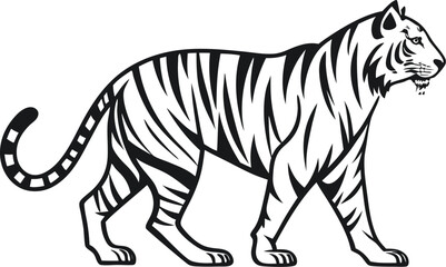 Stylized Full Body Tiger Outline  High Contrast Animal Illustration