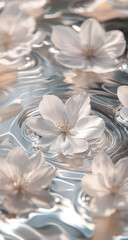 Delicate White Blossoms on Rippled Water