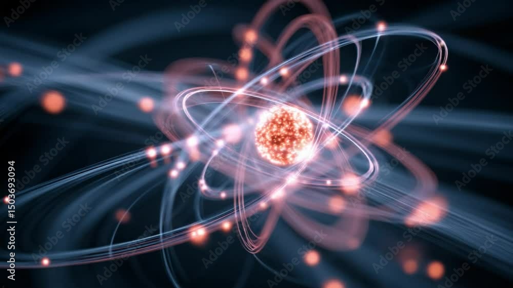 Poster vibrant abstract representation of the atomic structure with dynamic light effects and energy motion