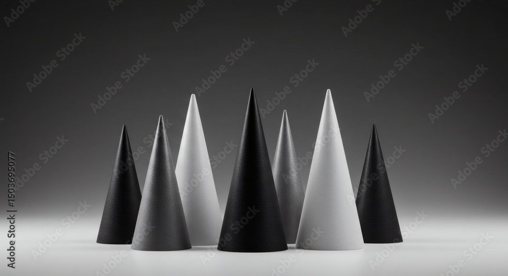 Poster monochrome cone composition with varying textures and subtle gradient background