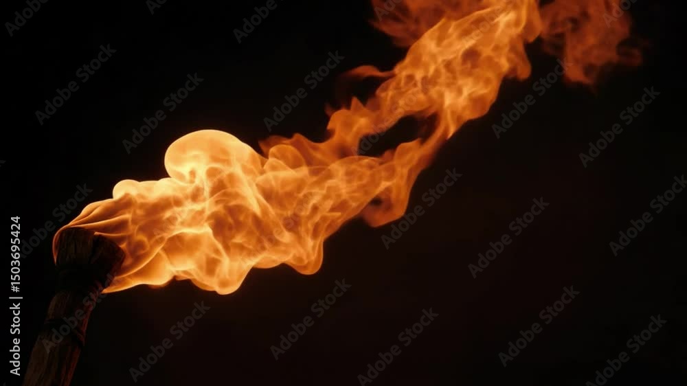 Poster vibrant flames erupting from a torch against a dark background creating a dramatic and fiery atmosph