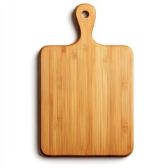 Light-brown, square bamboo cutting board with handle