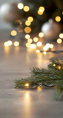 Festive Christmas Lights and Pine Branches