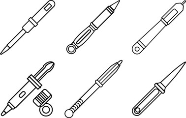 Set of doctor knife outline vector and illustration, coloring book page