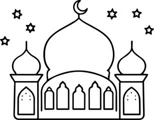 mosque outline vector and illustration, coloring book page