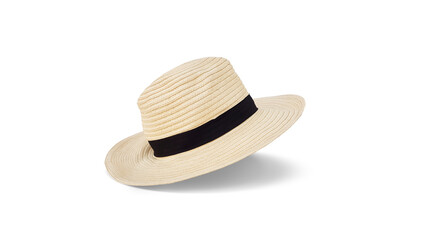 Straw hat, beach hat on a white background.