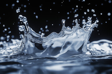 Dynamic splash of silver liquid frozen in motion on a dark background, captured in high detail for abstract design use.