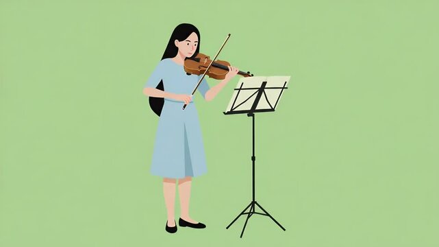 Woman Playing Violin with Music Stand Illustration