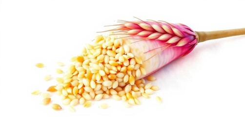 Soft pastel watercolor illustration of job's tears grain, wholesome vegan medicinal food, white background, design element, graphic