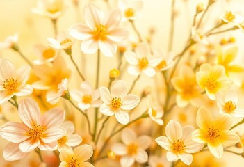 Fototapeta premium Soft spring background, abstract yellow and white floral design, pastel tones, beauty, image