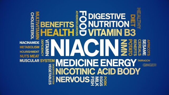 Niacin animated word cloud;text design animation tag kinetic typography seamless loop.