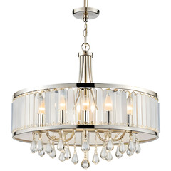 ceiling chandelier with glass prisms and chrome arms
