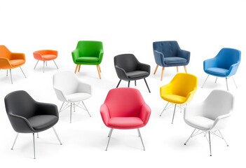 Stylish modern chairs, various designs, isolated on white,  elegant, design
