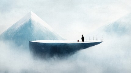 Penguin on a snow-covered cliff