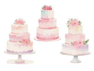 white wedding cake cream celebration watercolor hand drawn vector drawing painting birthday