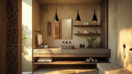Modern Bathroom with Wooden Accents