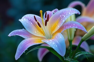 Fototapeta premium Dew kissed lily flower closeup photography