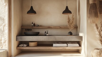 Minimalist Bathroom Design with Concrete and Wood
