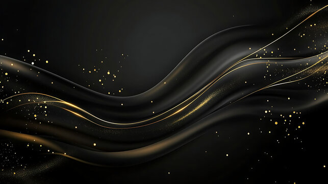 Fototapeta Dark matte black wallpaper adorned with abstract gold splashes and soft streaks that evoke an artistic and luxurious ambiance, suitable for upscale interior design,