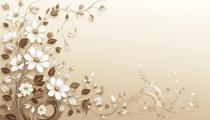 Elegant Beige and White Floral Design Vintage Flower Background Wedding Invitation Template