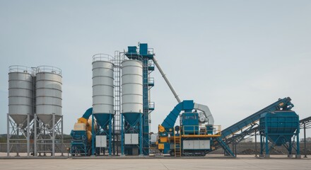 Detailed view of a modern asphalt plant on a clear day showcasing complex machinery