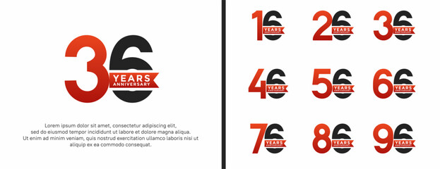 set of anniversary logo flat red and black color on white background for celebration moment