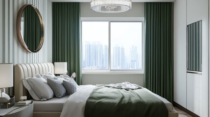 Modern Bedroom Interior with Green Accents