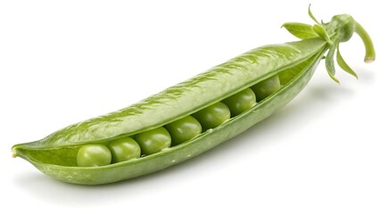 Fresh green peas, a healthy vegetable and legume, are isolated on a white background showing their raw, organic freshness
