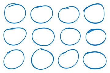 Hand drawn marker circles round set. Doodle round shapes. Crayon circle highlight, freehand ovals doodle. vector illustration on white background .