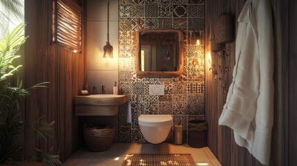 Rustic Bathroom Interior with Warm Lighting