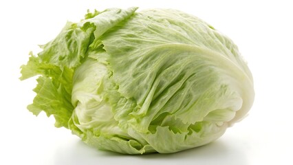 Fresh green cabbage head, a healthy raw vegetable, is isolated on white