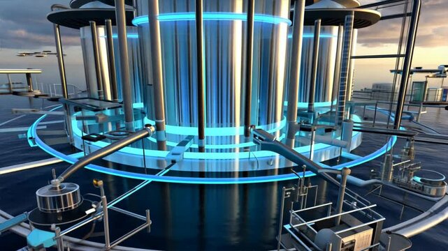 Futuristic Ocean Dome &ndash; Desalination & Renewable Energy Facility. Represents water purification, sustainability, and next-gen oceanic infrastructure. Great for sci-fi, climate innovation industry