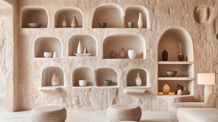 Minimalist Interior Design with Earthy Tones and Ceramic Decor