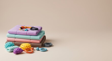 Serene studio shot showcasing a set of anti-anxiety tools and accessories