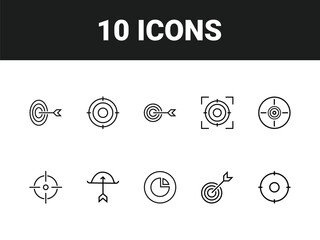 Target line icon set. Set of outline icons related to target, goal, achievement, focus, success, mission, arrow and others. Vector illustration.
