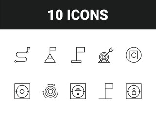 Target line icon set. Set of outline icons related to target, goal, achievement, focus, success, mission, arrow and others. Vector illustration.
