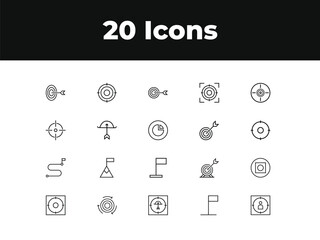 Target line icon set. Set of outline icons related to target, goal, achievement, focus, success, mission, arrow and others. Vector illustration.